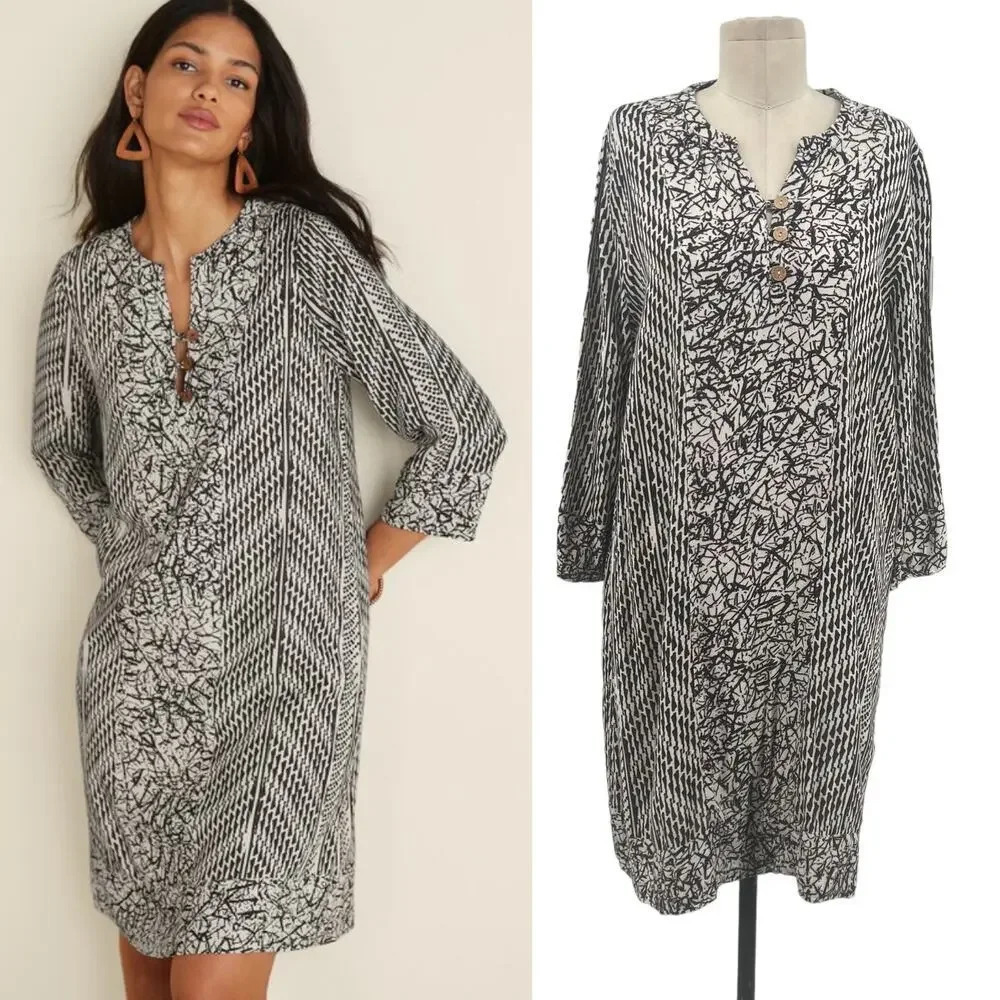Soft Surroundings Raven Dress in‎ Ecru / Black Petite Size Small PS